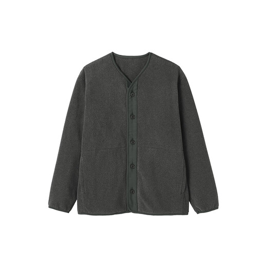MUJI Men's Fleece Collarless Cardigan Men's Jacket Fall 25 Men's Top AB1P8A5A Charcoal Gray L (175/100A)