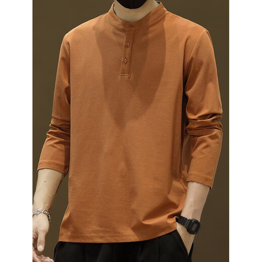 Falling retro Henry collar long-sleeved T-shirt men's new spring and autumn ins winter wear velvet thickened sweatshirt bottoming shirt white L 120Jin Jin is equal to within 0.5 kg