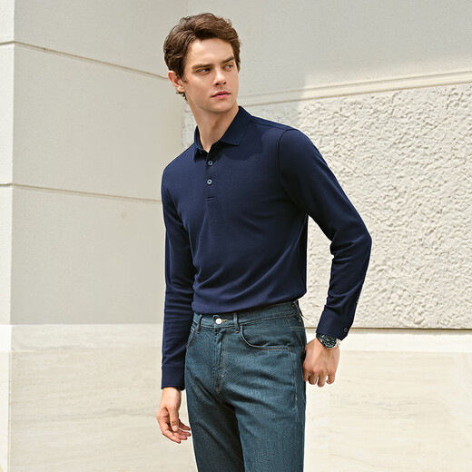 Youngor POLO shirt men's yak velvet blended fabric twill texture men's POLO shirt soft and comfortable 2025 new product Navy VLYM519955FCA L (recommended 135-150Jin Jin equals 0.5 kg)