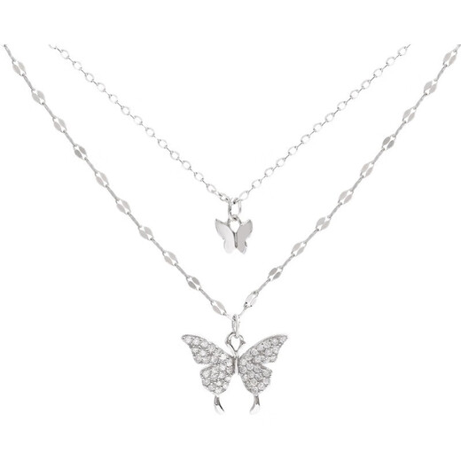 KISS CODE Double-layered Bow Necklace Women's Niche High-end Light Luxury Pendant Super Fairy Cold Style Clavicle Chain Necklace Versatile Accessories Double-layered Butterfly Necklace