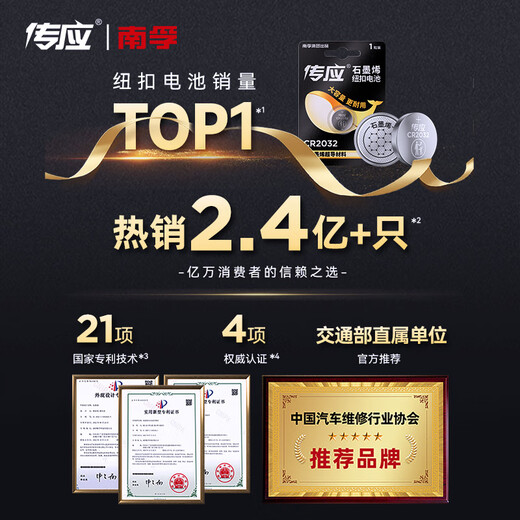 Chuanying Nanfu CR2032 button battery 5 pieces 3V lithium battery suitable for Volkswagen, Audi, Hyundai and other car keys, watches/remote controls, etc. (single piece)