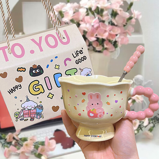 Cute cartoon cinnamon dog ins mug, high-looking cup, ceramic couple water cup, birthday gift for girls, blue party cinnamon dog, single cup