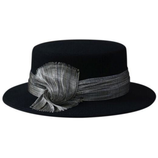 JOLISAC Autumn Print New for Autumn and Winter Elegant Gold Straw Ginkgo Knot Wool Flat Top Felt Hat French Retro Fashion Hat Black Adjustable