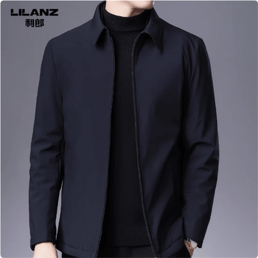Lilan men's cotton coat winter middle-aged men's stand-up collar light and warm cotton jacket casual jacket cotton coat navy 8609 (lapel) brand clearance broken code 2XL 185