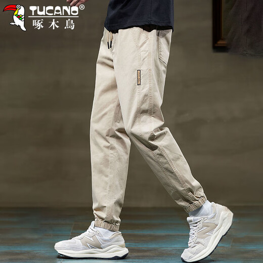 Woodpecker (TUCANO) pants men's casual pants men's autumn and winter leggings overalls loose trendy sports pants for men Khaki M