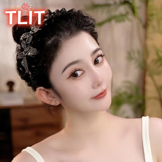 TLIT Lace Rhinestone Butterfly Headband Women's 2024 New High-ceiling Western Style Fashionable Versatile Wide-Brim Headband Hairpin Headwear Black Butterfly Headband