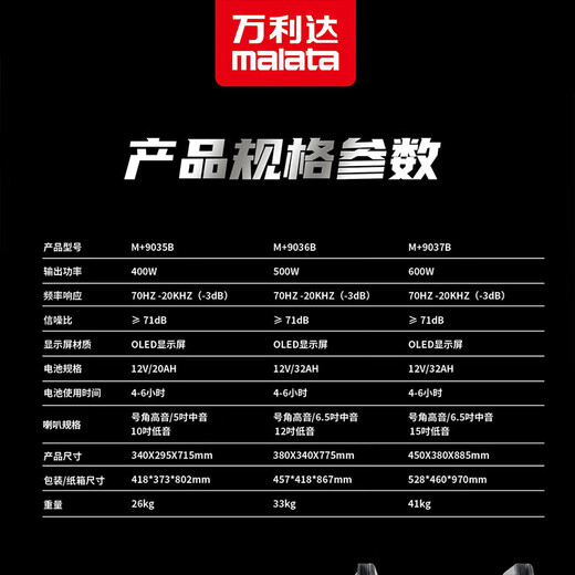 Malata square dance audio high-power shocking bass portable outdoor karaoke trolley speaker professional stage performance equipment karaoke sound card live broadcast internal recording all-in-one machine M+9036B Juding third generation (12-inch bass) built-in sound card + dual charging microphones gift pack