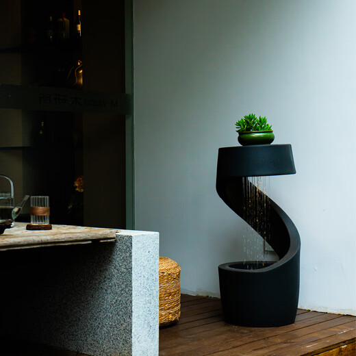 Waterfall of Sea, Sun, Stars, Light and Shadow, Modern Simple Atmosphere Light Decoration, Housewarming Gift, Balcony Terrace, Courtyard Water Decoration, Circulating Water, Black Gray