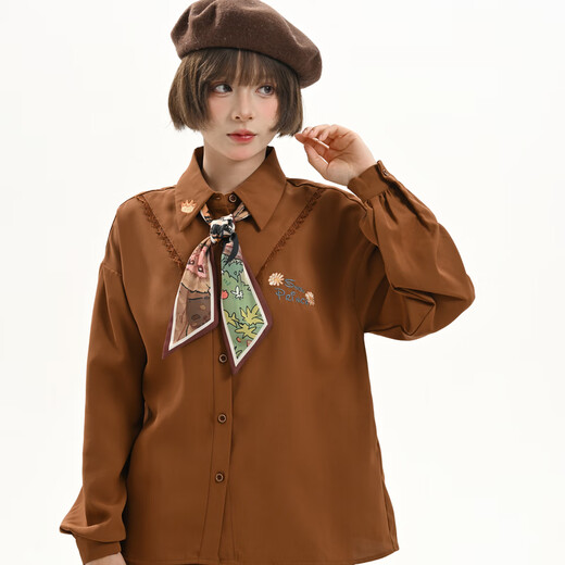 Mori Girl Tribe Autumn and Winter Loose Long Sleeve Shirt Women 2025 New Retro Embroidery Design Versatile Commuting Top Brown Shirt S Model Code