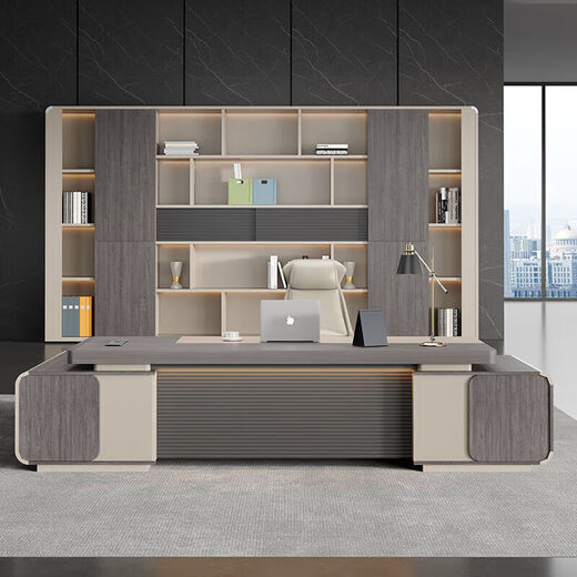 Light luxury boss desk desk simple modern executive desk chairman general manager office desk and chair combination aluminum alloy strip 2.0 boss desk + 2.4 bookcase + boss chair
