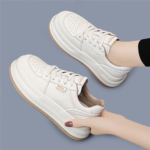 Kangnai spring girls' temperament white shoes, versatile casual 2025 new heightening and velvet sports sneakers 7051 Mi Xing 34