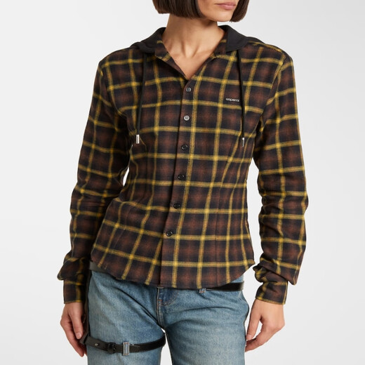 Coperni kariertes Baumwollhemd mit Kapuze P01100762 braun XXS CN 155/80