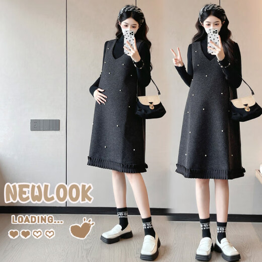 Ran Qiqi pregnant women's vest dress autumn and winter 2025 new autumn two-piece set fashionable sweater large size maternity dress autumn picture color two-piece set XL