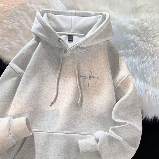 2025 hooded sweatshirt for boys and girls in autumn and winter thick versatile trendy American student loose jacket for junior high school students and high school students light gray L Weight 105-120Jin Jin is equal to 0.5 kg