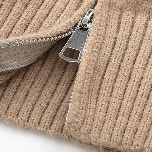 CHOCOOLATE it Women's White Fur Collar Double Zipper Sheep Wool Knitted Cardigan Sweater Women Winter New Short Jacket Women Yellow One Size