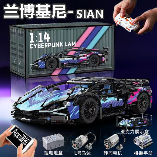 Lovely home remote control Lamborghini sports car building blocks difficult to assemble car model children's assembly toy gift for men Gao Lamborghini Cyberpunk static version container