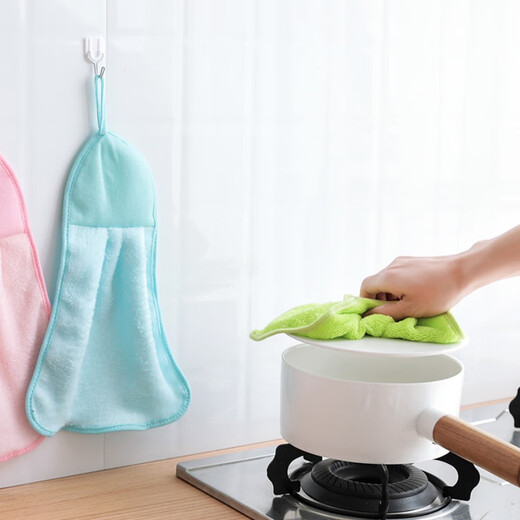 Qianhui hanging towel absorbent towel for home kitchen and bathroom thickened hand towel 1 pack random color