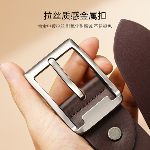 Niu Dangjia genuine leather men's cowhide belt pin buckle first layer cowhide 1101 dark brown gift 115-125cm