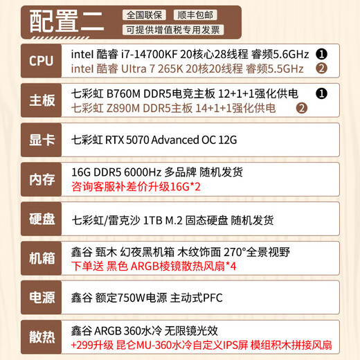 Colorful RTX 5090D 5080 5070 Ti graphics card desktop assembly computer host 265K 14700KF AI designed e-sports game DIY complete machine Configuration 2 RTX 5070 host 265K core display + Colorful Z890M motherboard