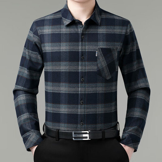 Gioia Italian light luxury winter velvet thickened long-sleeved shirt men's business casual fashion plaid bottoming warm shirt 6226 green warm velvet thickened L (175) size recommended 140-155 Jin Jin equals 0.5 kg