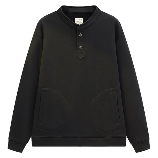 Kazuki Kuraishi KAZUKI KURAISHI trendy brand retro Henley collar sweatshirt men's 2025 autumn and winter Japanese pullover stand collar pure cotton heavyweight long-sleeved Henley shirt black M