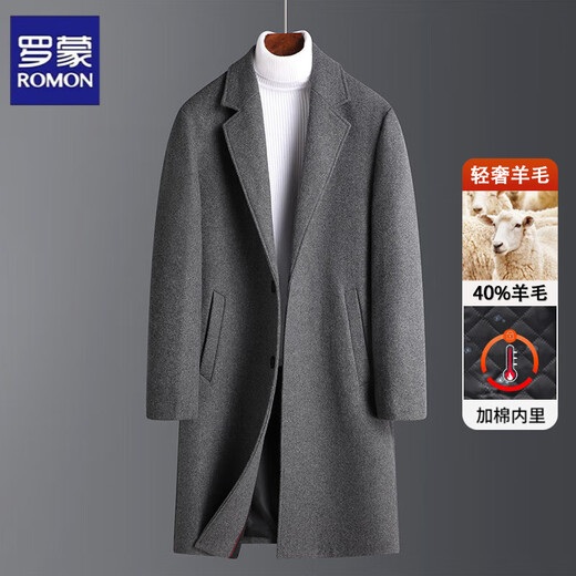 ROMON woolen coat men's mid-length 2025 new Korean style autumn and winter thickened woolen loose coat windbreaker winter style black cotton XL