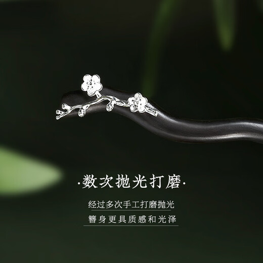 Zhuishi sterling silver 925 hairpin ancient style black sandalwood hairpin new Chinese style simple daily handmade silver hairpin for women