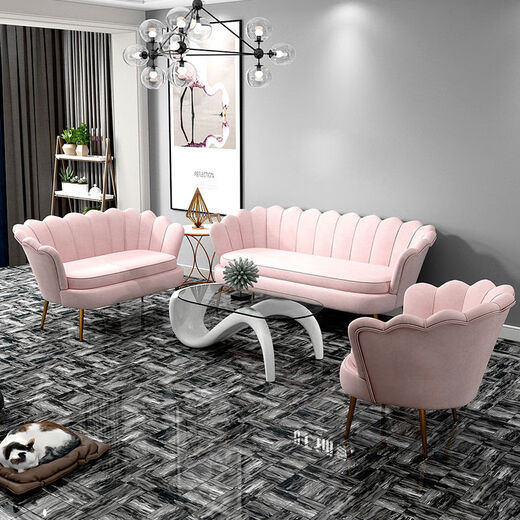 Yusenyi Nordic Simple Fabric Sofa Small Living Room Apartment Beauty Salon Clothing Store Wedding Dress Reception Internet Celebrity Light Blue Full Fabric Full Fabric Double Position