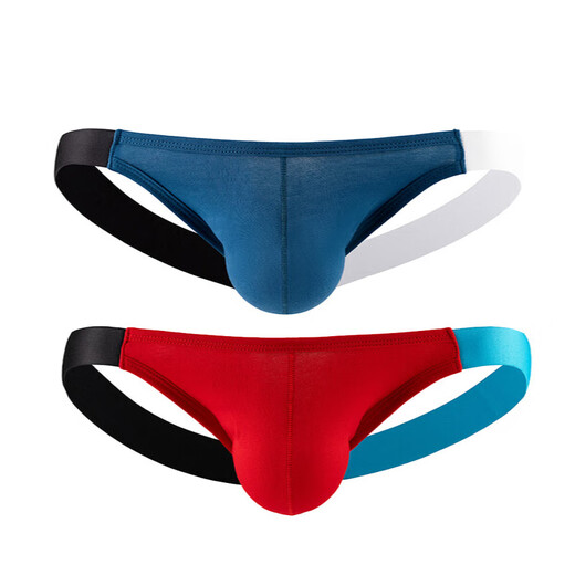 Beltless thong new men's underwear men's thong one piece beltless hip lift sexy low waist double butt light green M