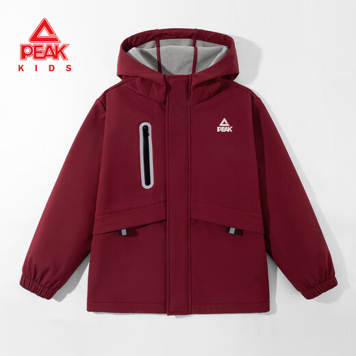 匹克童装儿童外套秋冬款2025新款男童保暖软壳衣服冬季女童防水运动服 【加绒软壳衣】车厘子红 160