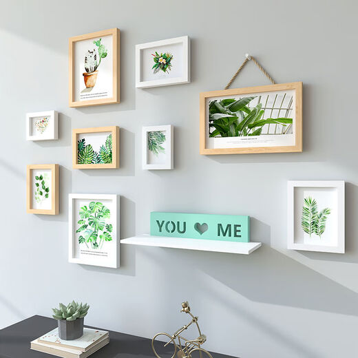 Yusen Yi washed photos made into photo frames for wall hanging without punching, photo albums, background walls, children's wedding photos, wall creative photos DX073 white coffee American style, small nails to install wallpapers and wall coverings without unevenness