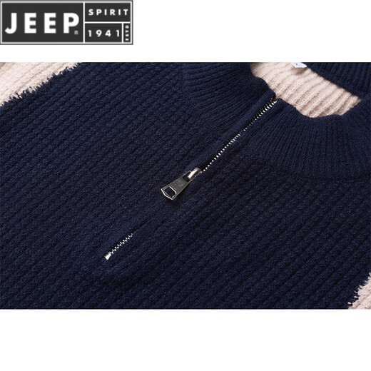 JEEP SPIRIT couple wear autumn and winter American retro splicing contrast sweater Henry collar half zipper warm sweater men's and women's jacket gray M