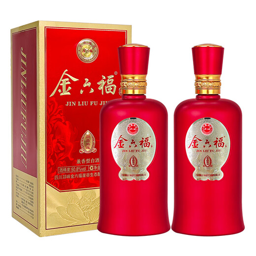 Jinliufu dual-flavor high-quality liquor, grain wine, holiday and new year gifts, weddings and banquets, self-drinking water, 50.8 degrees, 500mL, 2 bottles, Shangpin Hongyun