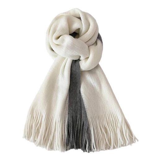 2025 two-color stitching contrasting scarf for male and female students as a gift for winter new versatile tassel shawl warm scarf white gray