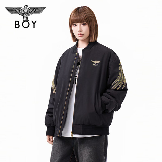 BOY LONDON Autumn and Winter trendy cotton-padded jackets for men and women, embroidered baseball collar jackets, cotton-padded jackets, N29900, black S
