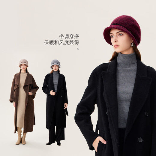 FANCET hat women's autumn and winter elegant temperament warm fisherman hat plus velvet thickened beret knitted woolen hat for elders