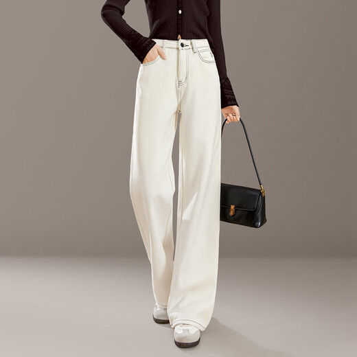 Shechi plus velvet warm straight jeans women's 2025 winter new high-waisted long slim casual pants