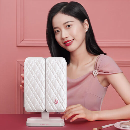 EASEHOLD LED makeup mirror desktop with light folding dormitory desktop beauty bedroom dressing mirror for women, exclusive pearl white-5000 mAh