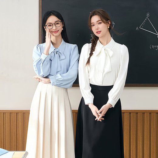 Lady Bird white bow shirt women's career exam public education interview wear commuting formal wear inner shirt chiffon top