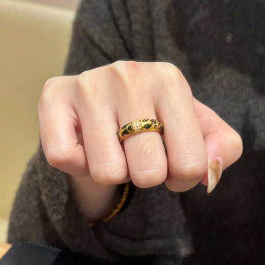Xunsen gold leopard print ring for women new fashion fashion 999 pure gold niche design closed ring birthday gift for girlfriend gold leopard print ring gold weight about 2.4 grams