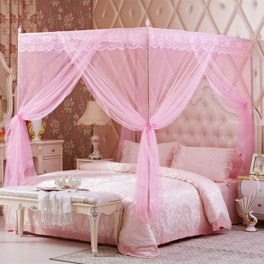 Yusenyi floor-standing household three-door mosquito net with encrypted yarn and thick bracket 1.8m double bed princess style 1.5m white three-door ultra-dense mosquito net + reinforced paint bracket 1.5m wide X 2.0m long bed