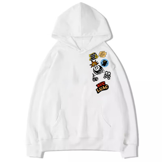 灿图美式潮牌印花重磅连帽衫卫衣男秋冬季加绒潮流情侣外套休闲上衣服 白灰色【常规款】 L