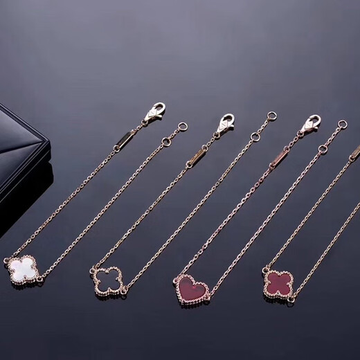 Junshi 18k real gold bracelet women's four-leaf clover AU750 rose gold white mother-of-pearl black agate carnelian 18K rose red agate