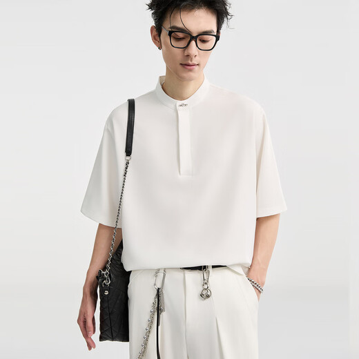 Earl Zall cool Henry collar Earl Zall summer small stand-up collar short-sleeved POLO shirt men's loose quick-drying anti-wrinkle T-shirt Sea Salt White M