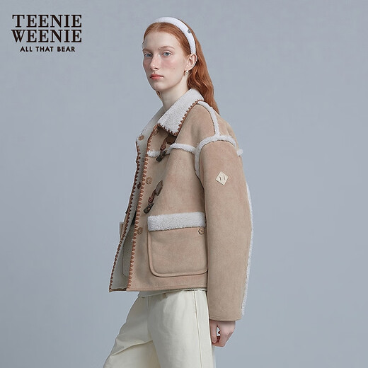 Teenie Weenie Bear Women's Jacket 25 Winter New Style Simple Fashionable Comfortable Reversible Plush Top Khaki XS