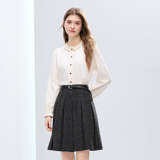 Betu women's 2025 winter new shirt ruffle collar contrasting buttons sweet age-reducing commuting top 2511T60 light apricot M