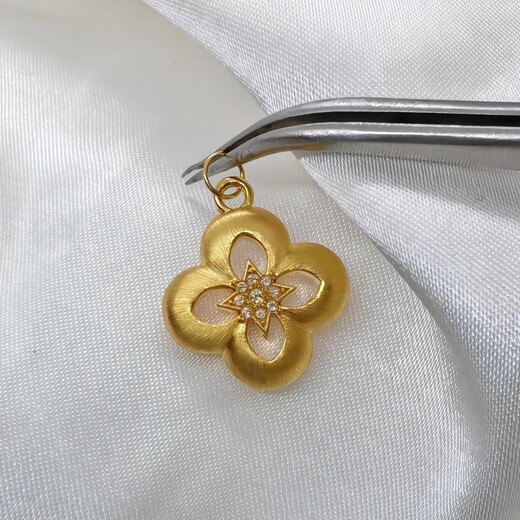 18K gold diamond pendant, brushed clover, 18K gold woven four-leaf clover pendant, birthday gift for girls, yellow K chain