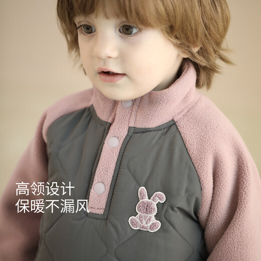 Bali Piglet Children's Cotton Clothes Autumn and Winter Thickened Warm Outing Clothes Baby Cotton Jacket Girls Mid-High Collar Cotton Clothes Boys Tops Gray Pink Purple 120