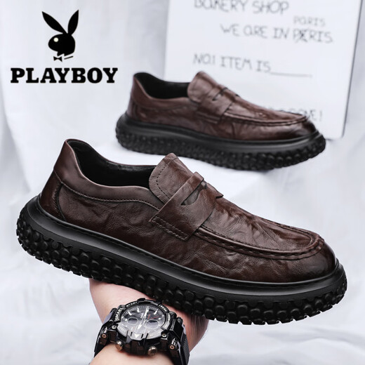 Playboy Beanie Men's Shoes Autumn British Style Black Business Casual Leather Shoes Chef Non-Slip Waterproof Work Trendy Shoes Black 40