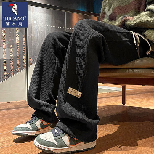 Woodpecker casual sweatpants men's autumn and winter new American trend sports loose thickened straight wide leg long pants men's style apricot XL recommended 130-145Jin Jin equals 0.5 kg